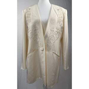 100% Silk Suzelle Oversized Blazer ,Cream Embroidery/ Wedding,Asian Classic,12